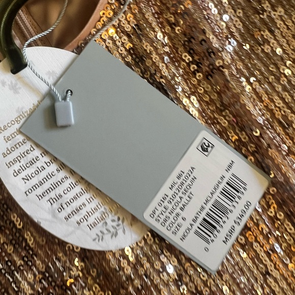 ANTONIO MELANI Rose Gold Sequin Feather Maxi Dress - Picture 6 of 6